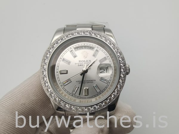 Rolex Day-Date 228349RBR Мужские часы с серебряным циферблатом 40 мм