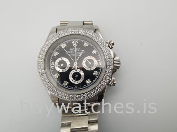 Rolex Daytona Женские часы 40 мм с черным циферблатом и бриллиантами