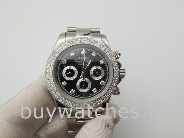 Rolex Daytona Женские часы 40 мм с черным циферблатом и бриллиантами