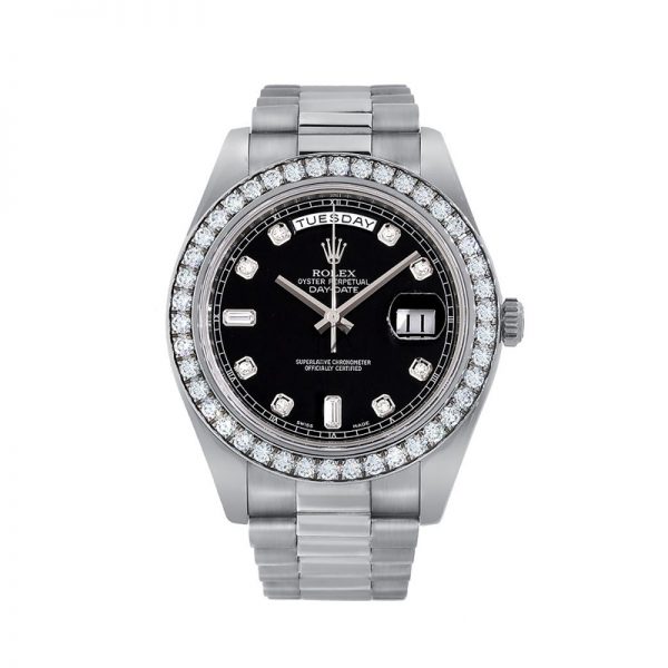 Rolex Day-Date 228349RBR Мужские часы с черным циферблатом 40 мм